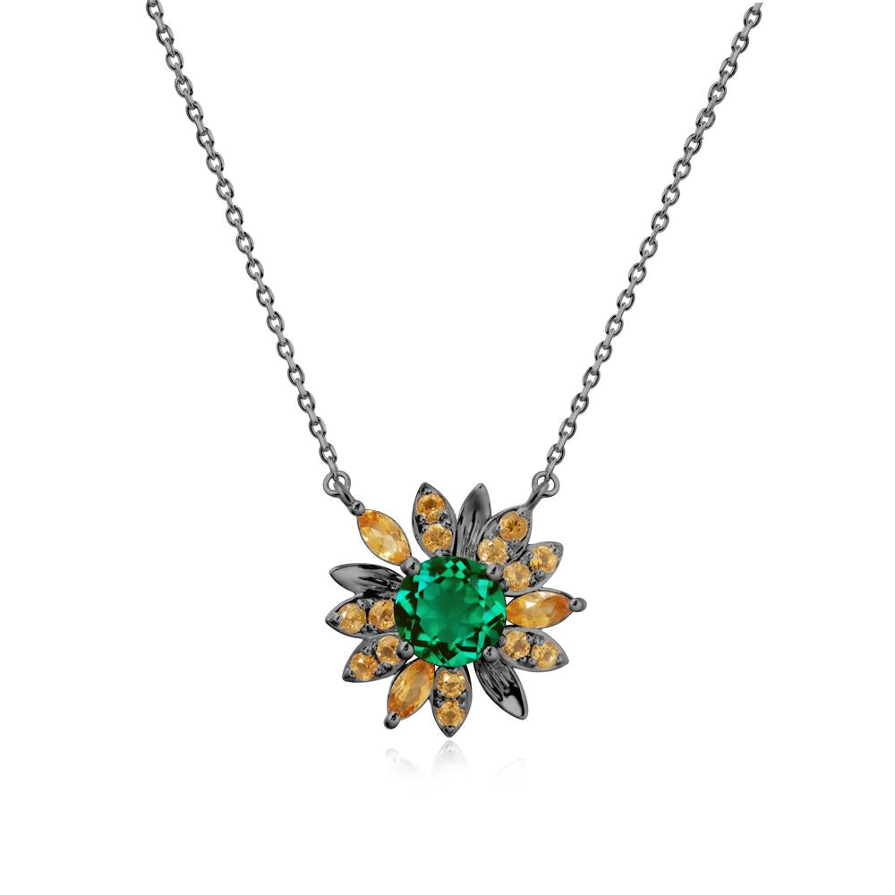 Emerald and Citrine Sunflower Pendant Necklace - LUO Jewelry #metal_black finish sterling silver