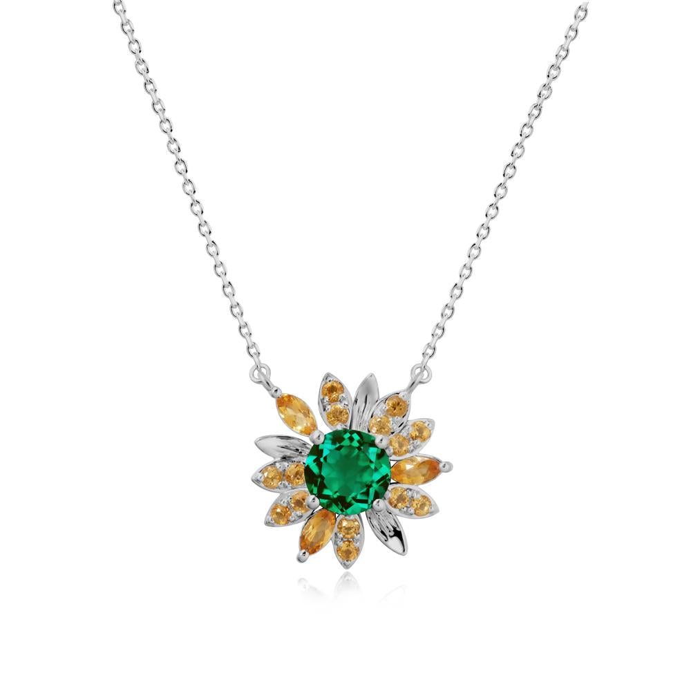 Emerald and Citrine Sunflower Pendant Necklace - LUO Jewelry #metal_platinum