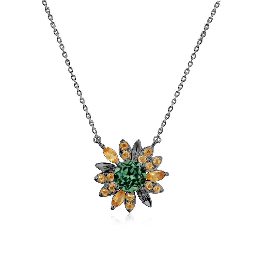 Green Sapphire and Citrine Sunflower Pendant Necklace - LUO Jewelry #metal_black finish sterling silver