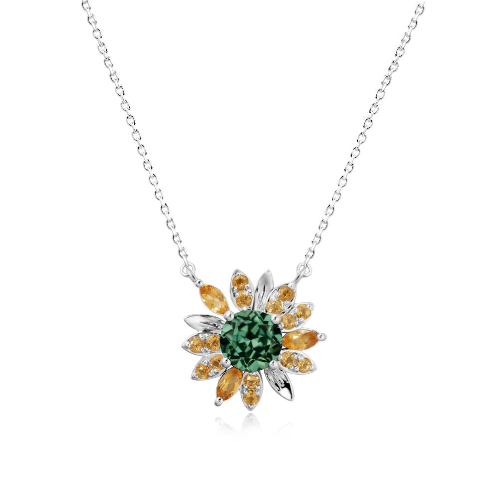 Green Sapphire and Citrine Sunflower Pendant Necklace - LUO Jewelry #metal_sterling silver