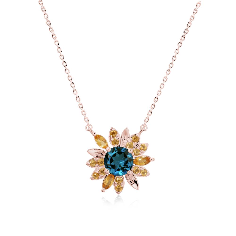 Round London Blue Topaz and Citrine Sunflower Necklace - LUO Jewelry #metal_18k rose gold