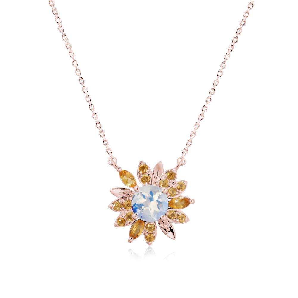 Moonstone and Citrine Sunflower Pendant Necklace - LUO Jewelry #metal_18k rose gold