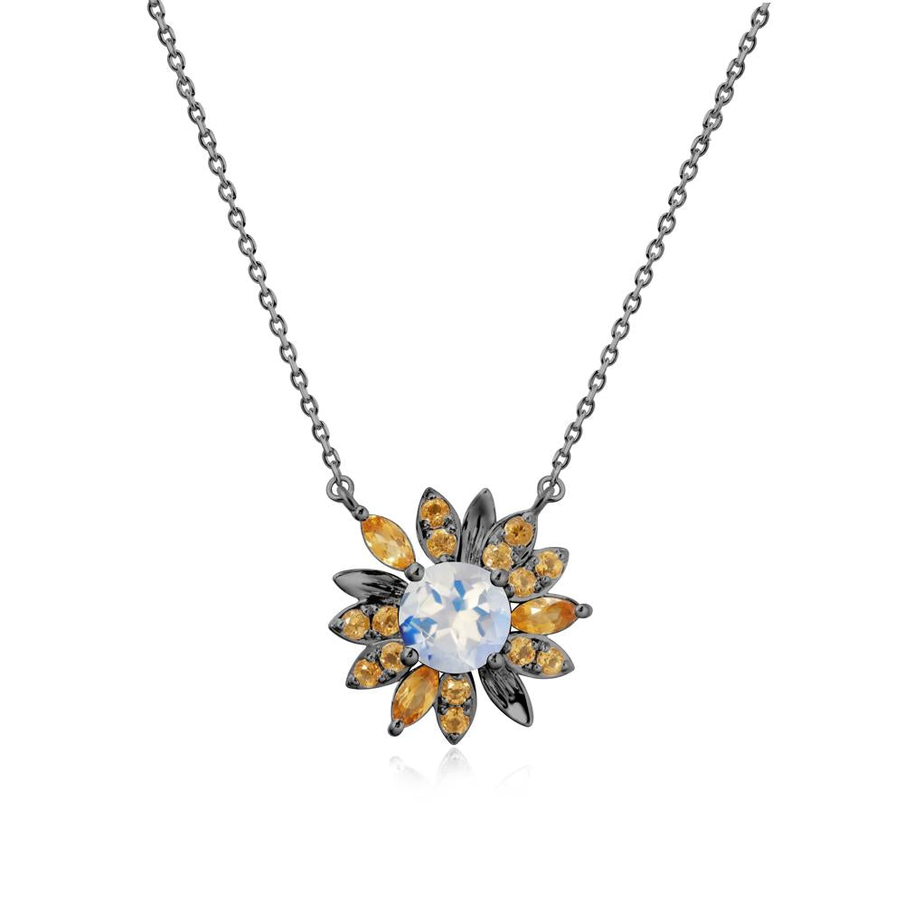 Moonstone and Citrine Sunflower Pendant Necklace - LUO Jewelry #metal_black finish sterling silver