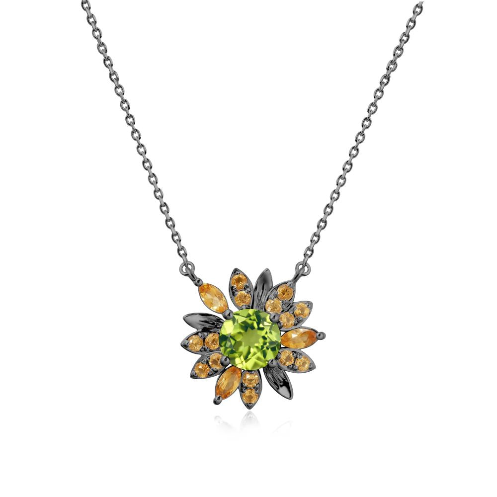 Sunflower Inspired Peridot and Citrine Necklace - LUO Jewelry #metal_black finish sterling silver