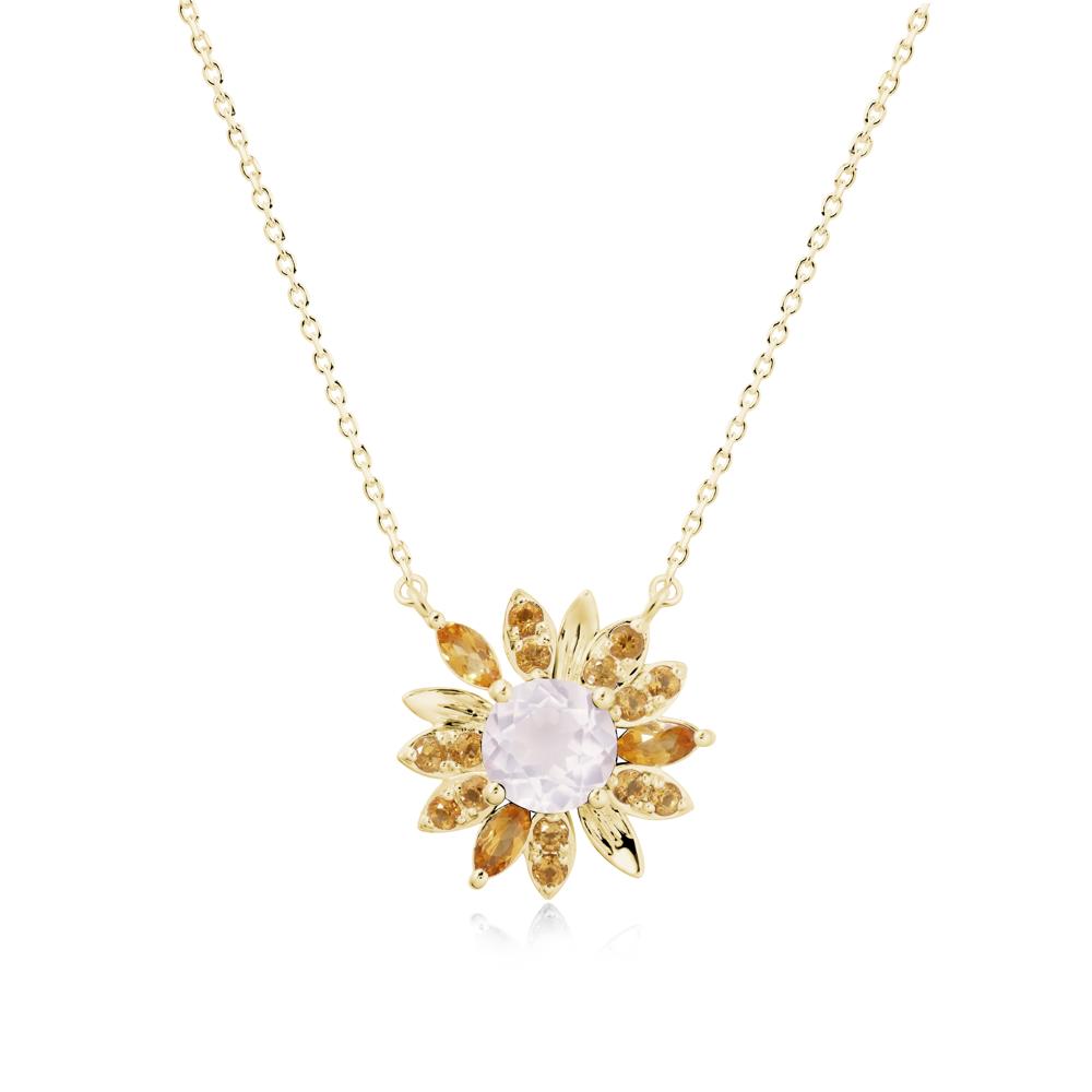 Round Rose Quartz and Citrine Sunflower Necklace - LUO Jewelry #metal_18k yellow gold