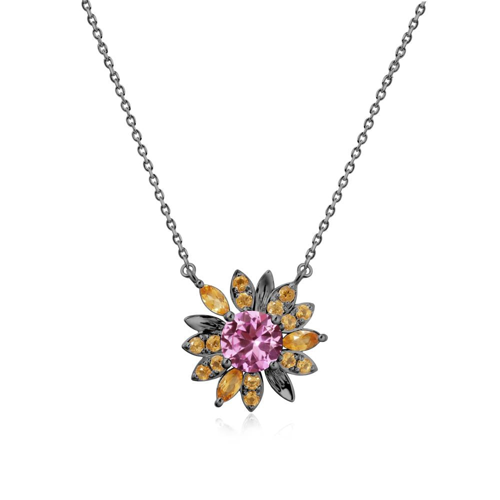 Pink Sapphire and Citrine Sunflower Pendant Necklace - LUO Jewelry #metal_black finish sterling silver