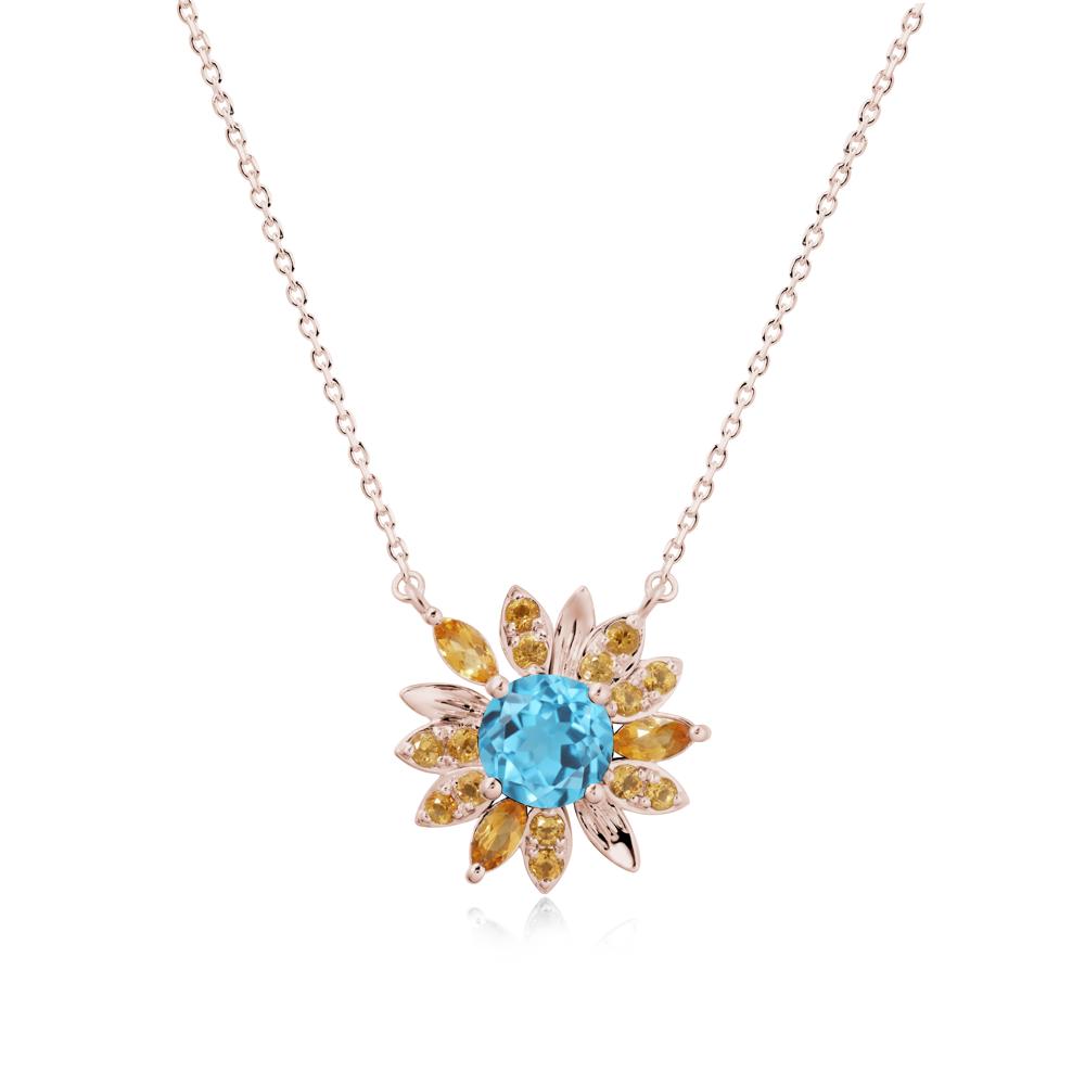 Swiss Blue Topaz and Citrine Sunflower Pendant Necklace - LUO Jewelry #metal_14k rose gold