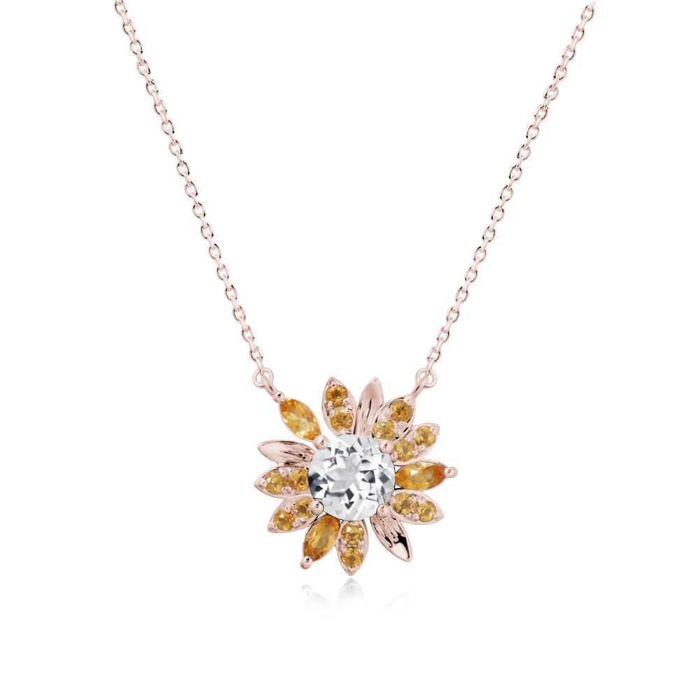 Sunflower Inspired White Topaz and Citrine Necklace - LUO Jewelry #metal_14k rose gold