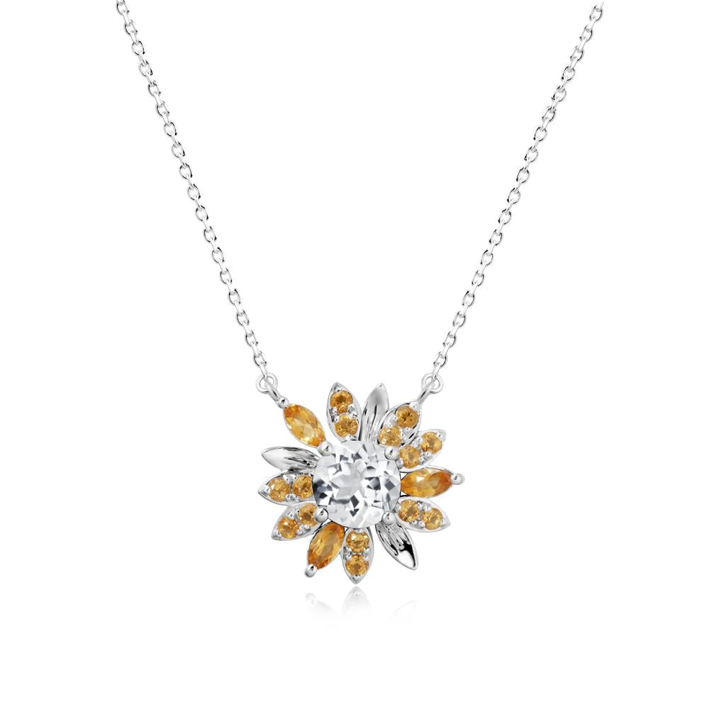 Sunflower Inspired White Topaz and Citrine Necklace - LUO Jewelry #metal_14k white gold