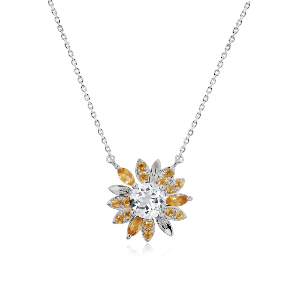 Sunflower Inspired White Topaz and Citrine Necklace - LUO Jewelry #metal_platinum