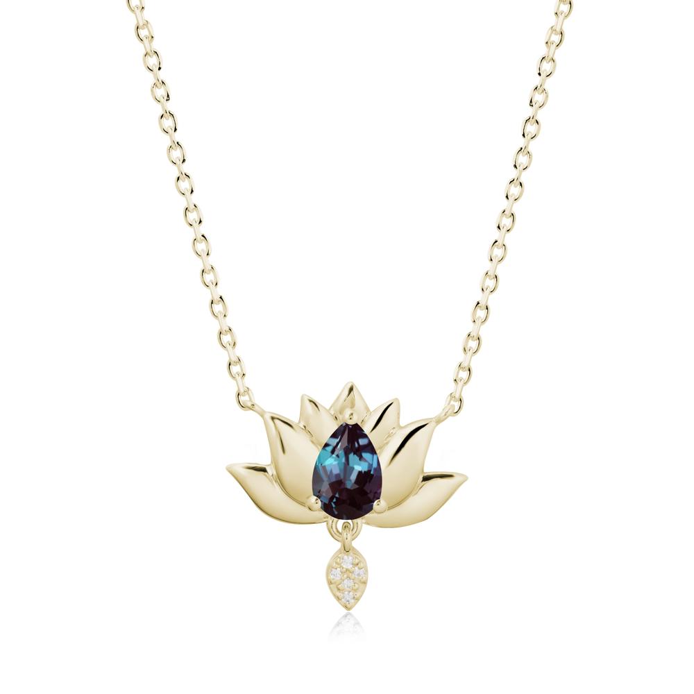 Tear Shaped Alexandrite Lotus Necklace - LUO Jewelry #metal_14k yellow gold
