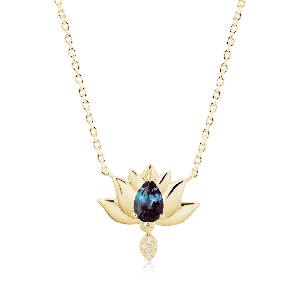 Tear Shaped Alexandrite Lotus Necklace - LUO Jewelry #metal_18k yellow gold