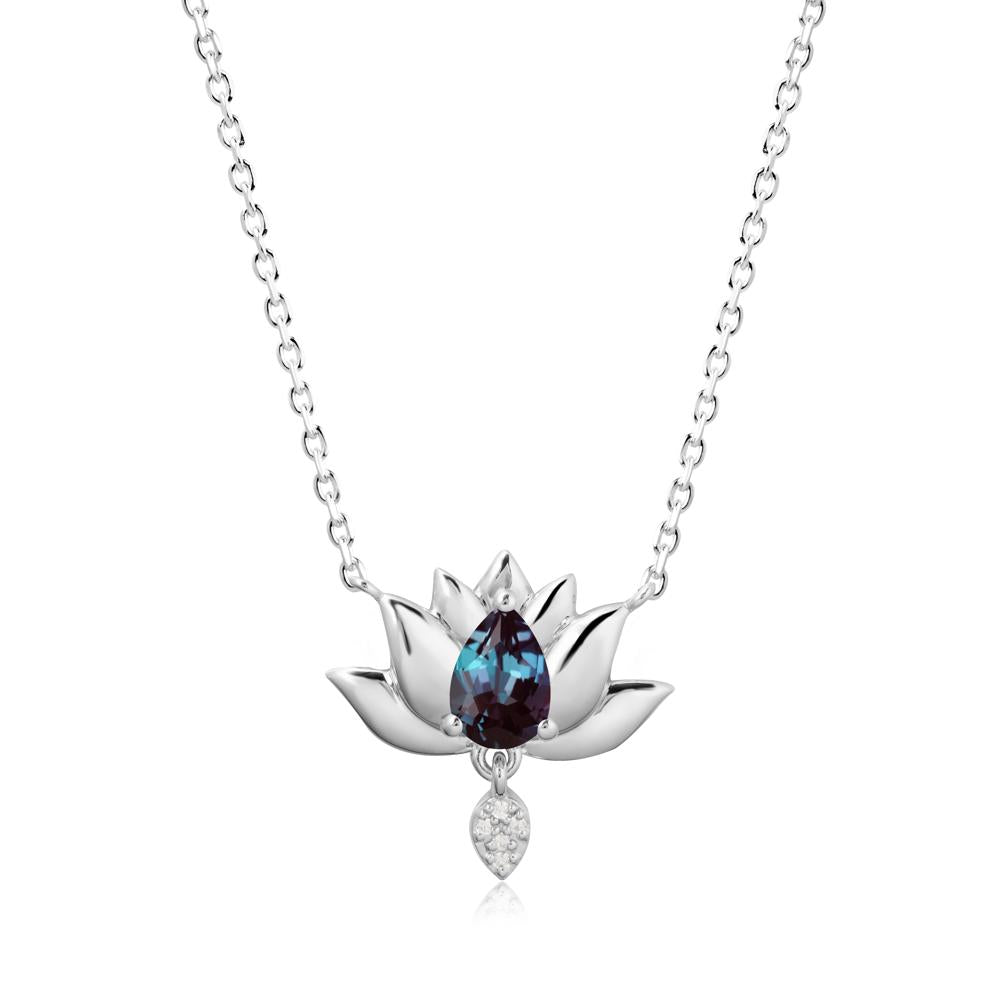 Tear Shaped Alexandrite Lotus Necklace - LUO Jewelry #metal_sterling silver