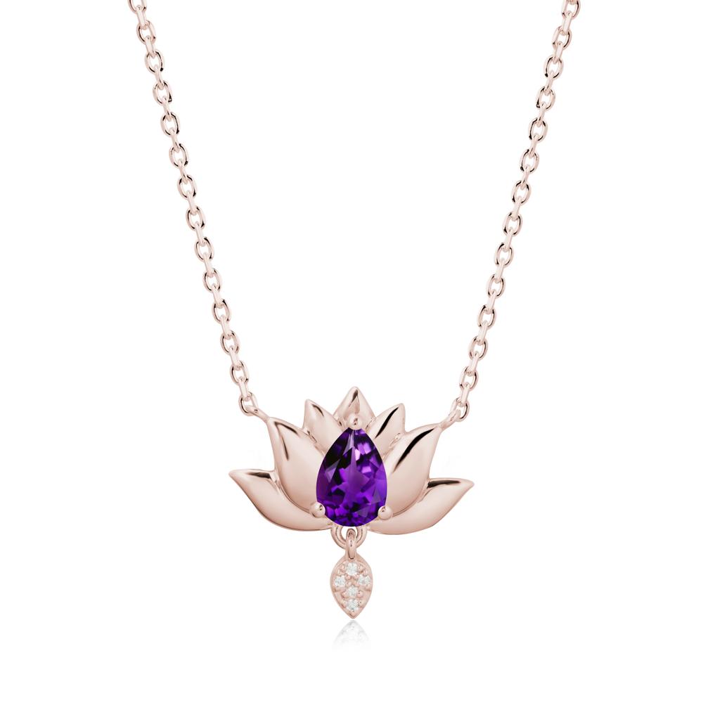 Pear Shaped Amethyst Lotus Flower Pendant - LUO Jewelry #metal_14k rose gold