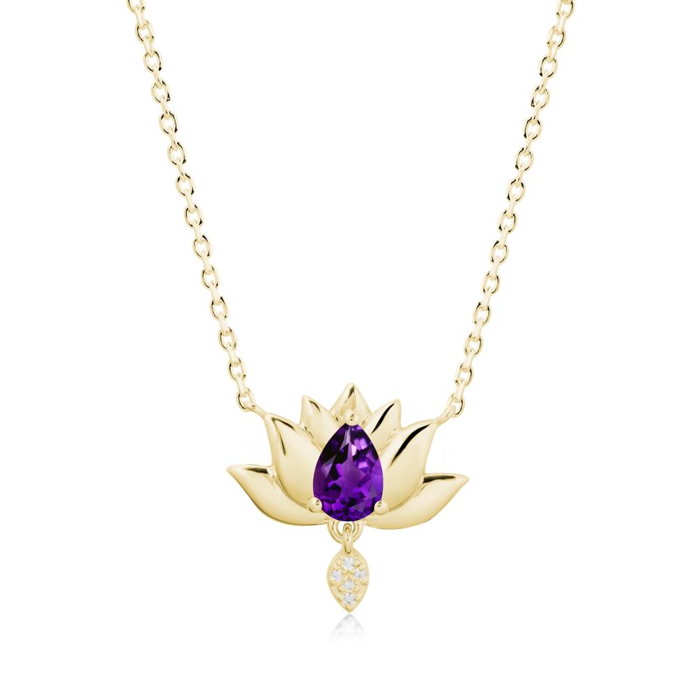 Pear Shaped Amethyst Lotus Flower Pendant - LUO Jewelry #metal_18k yellow gold