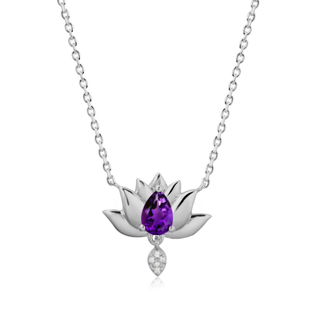 Pear Shaped Amethyst Lotus Flower Pendant - LUO Jewelry #metal_platinum