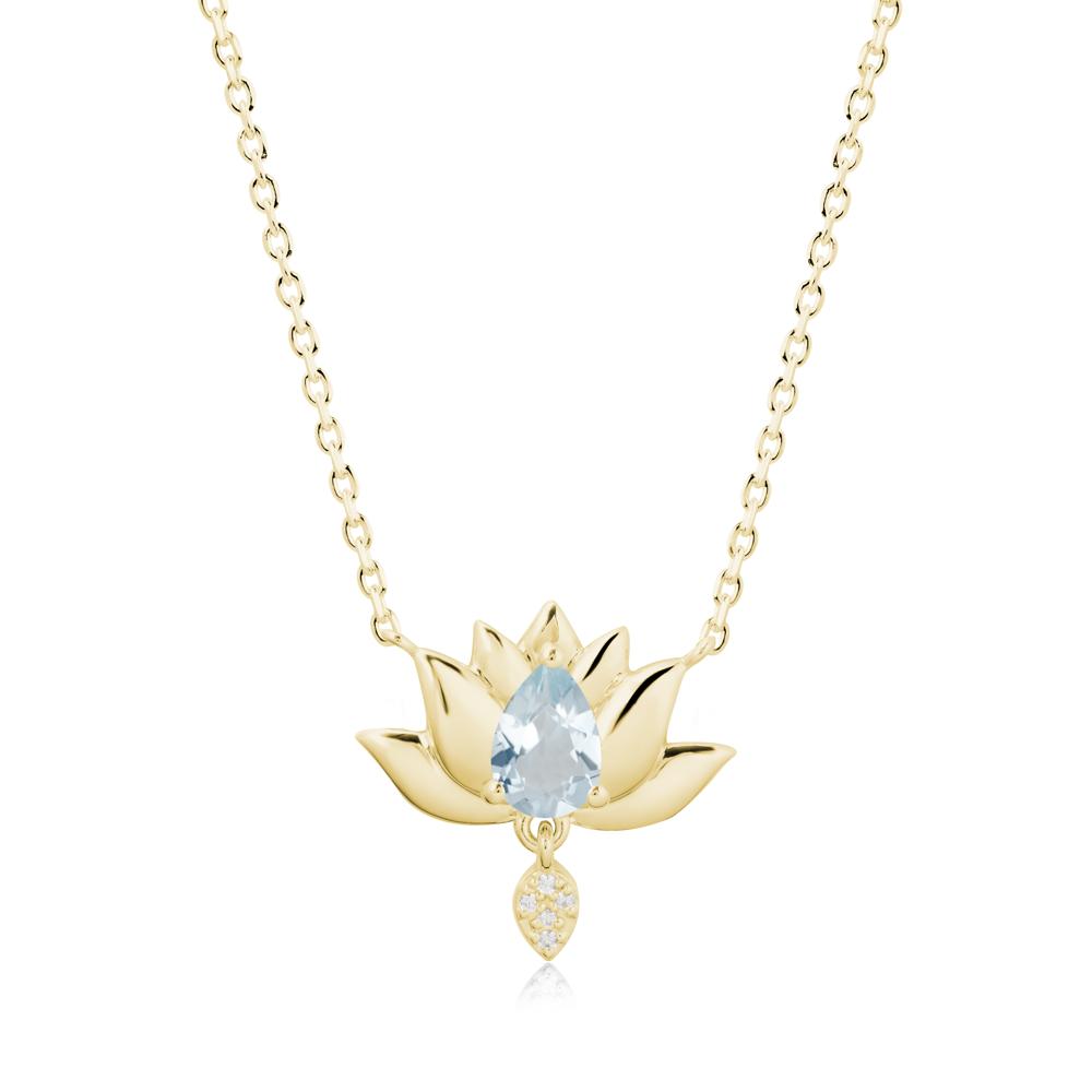 Tear Shaped Aquamarine Lotus Necklace - LUO Jewelry #metal_18k yellow gold