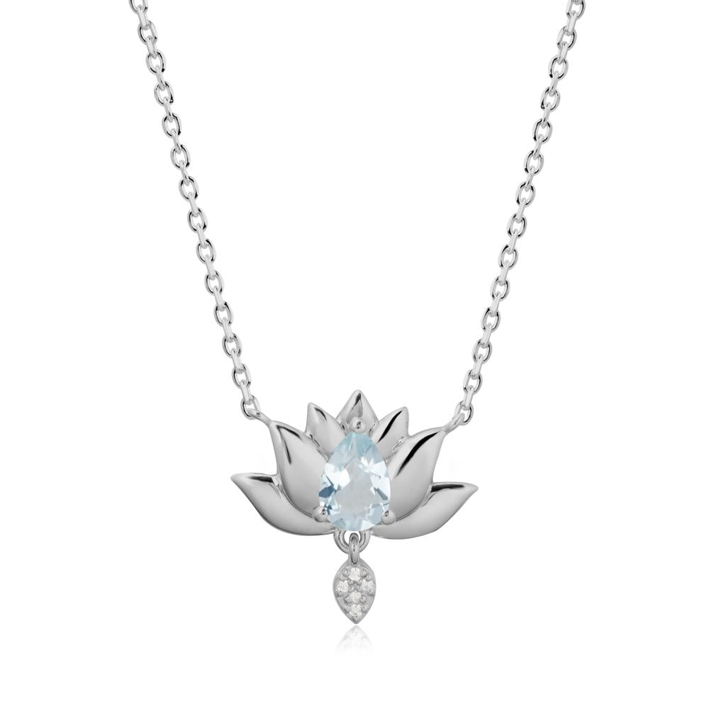 Tear Shaped Aquamarine Lotus Necklace - LUO Jewelry #metal_platinum