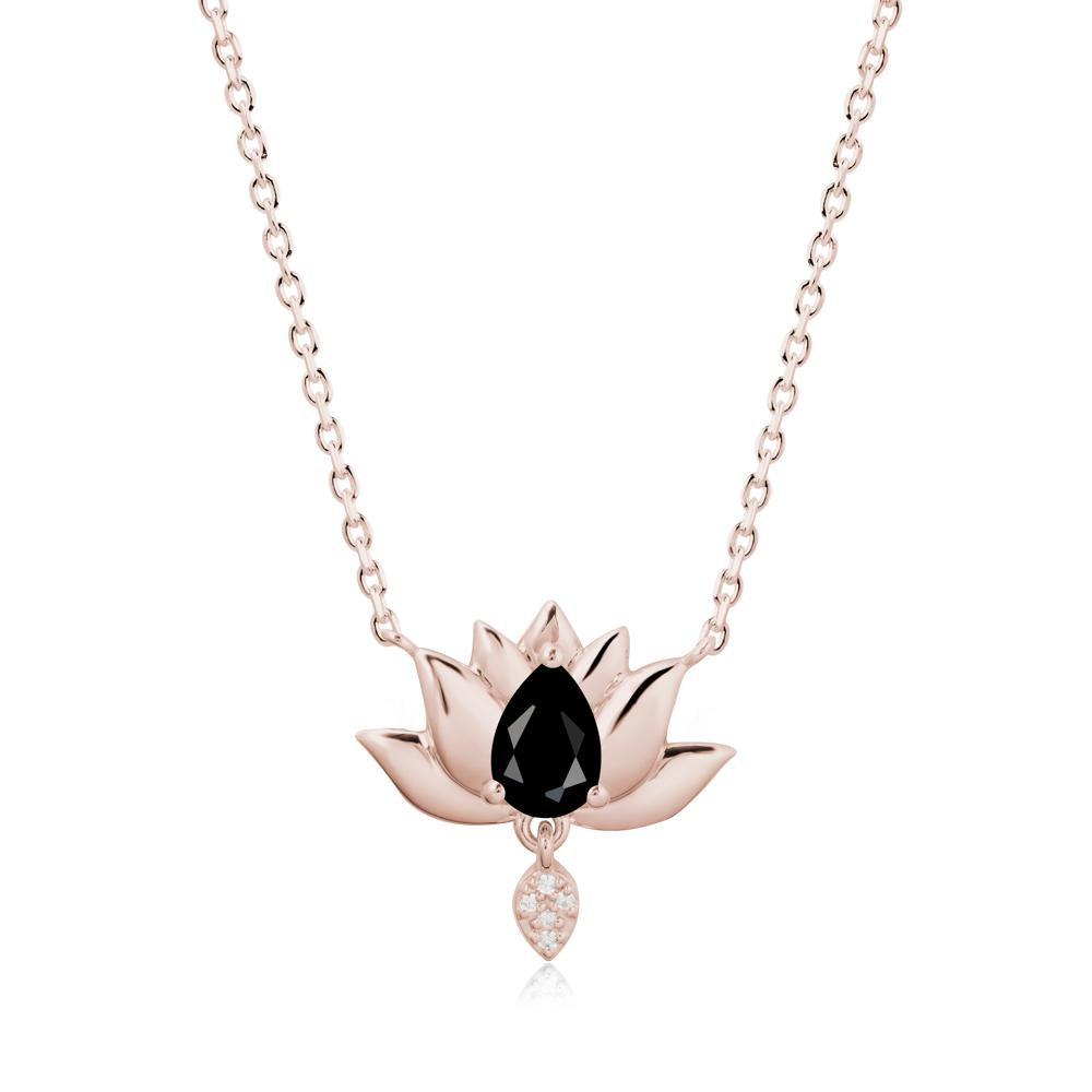 Tear Shaped Black Spinel Lotus Necklace - LUO Jewelry #metal_14k rose gold