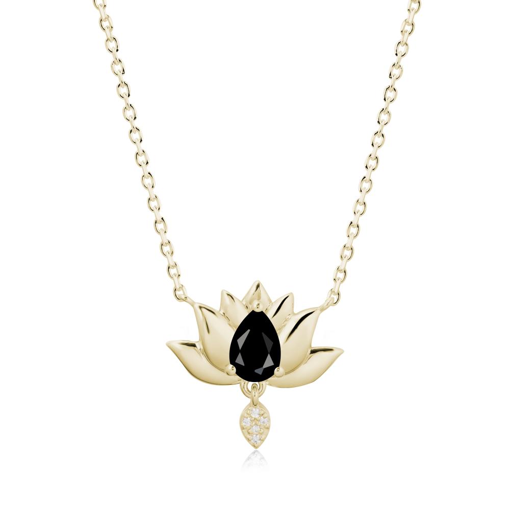 Tear Shaped Black Spinel Lotus Necklace - LUO Jewelry #metal_14k yellow gold