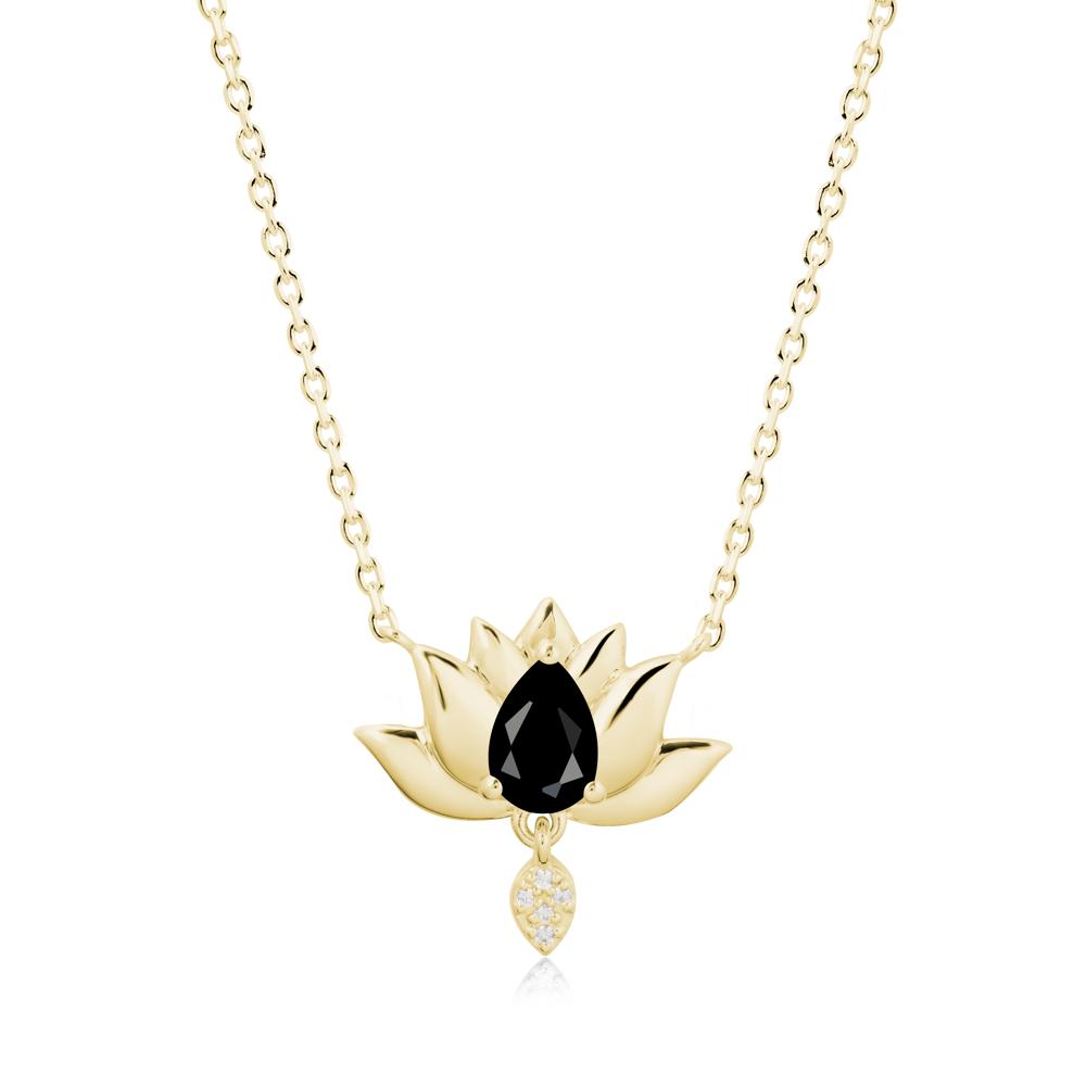 Tear Shaped Black Spinel Lotus Necklace - LUO Jewelry #metal_18k yellow gold