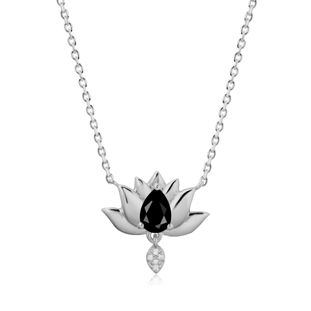 Tear Shaped Black Spinel Lotus Necklace - LUO Jewelry #metal_platinum