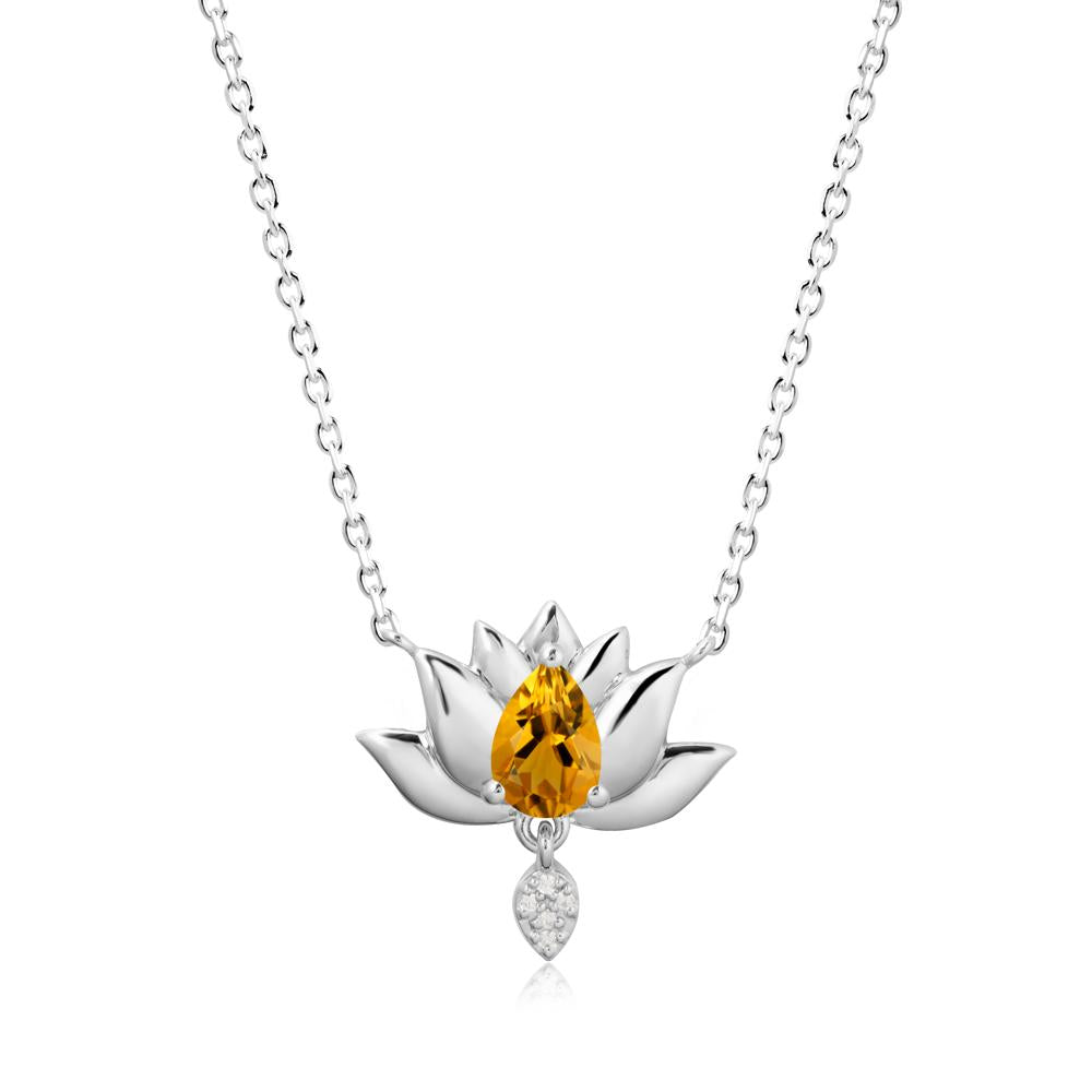 Pear Shaped Citrine Lotus Flower Pendant - LUO Jewelry #metal_18k white gold