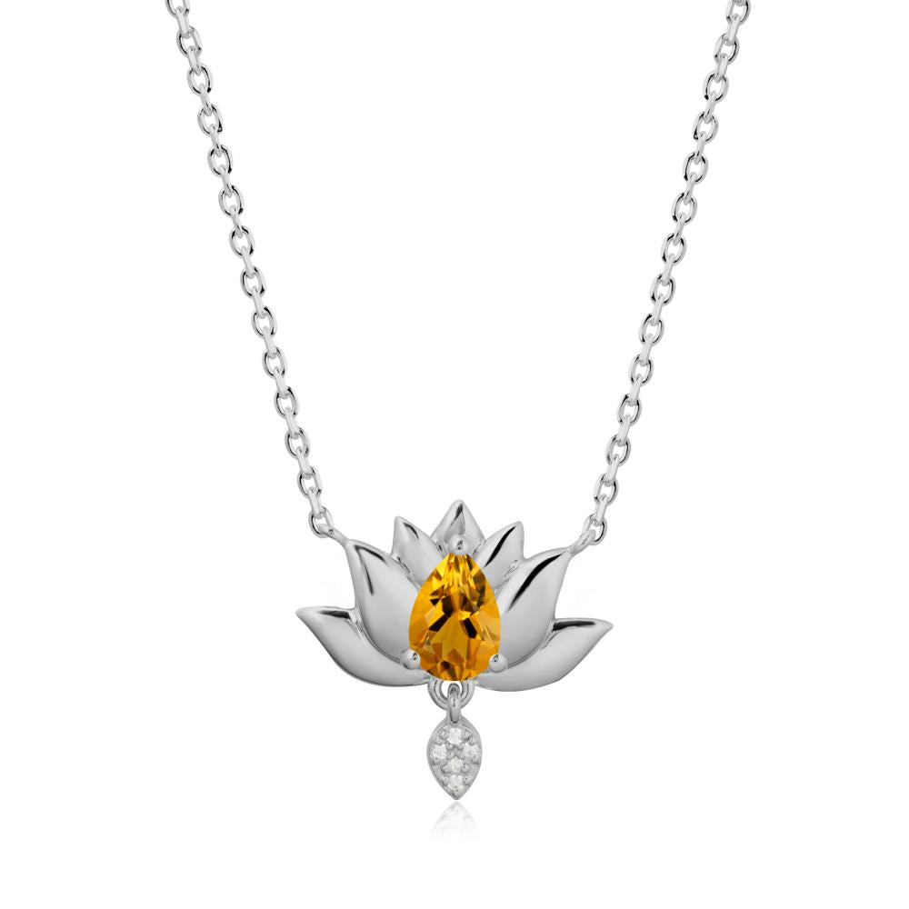 Pear Shaped Citrine Lotus Flower Pendant - LUO Jewelry #metal_platinum