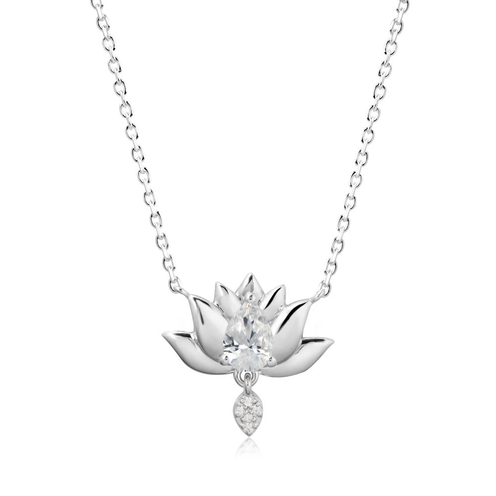 Tear Shaped Cubic Zirconia Lotus Necklace - LUO Jewelry #metal_18k white gold