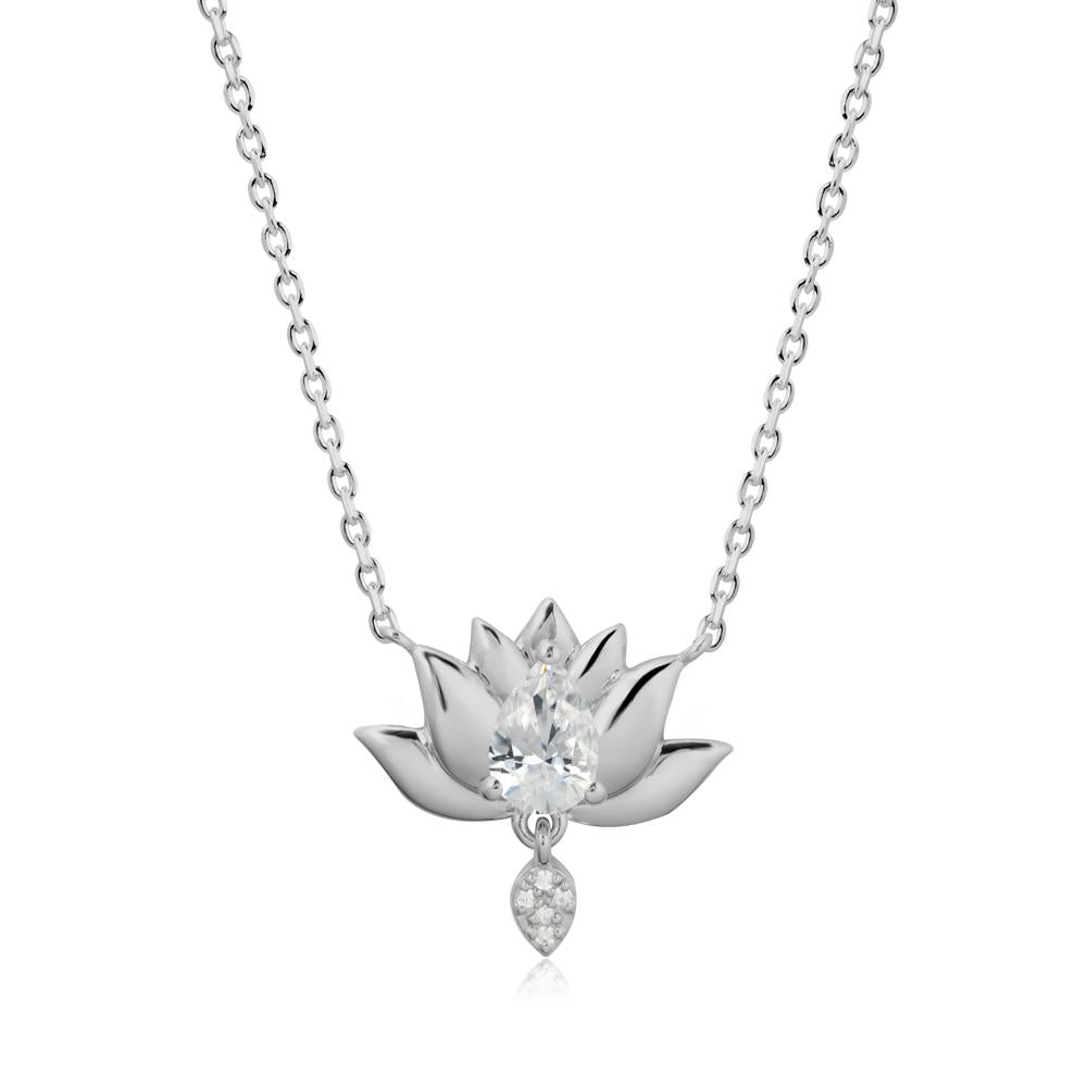 Tear Shaped Cubic Zirconia Lotus Necklace - LUO Jewelry #metal_platinum