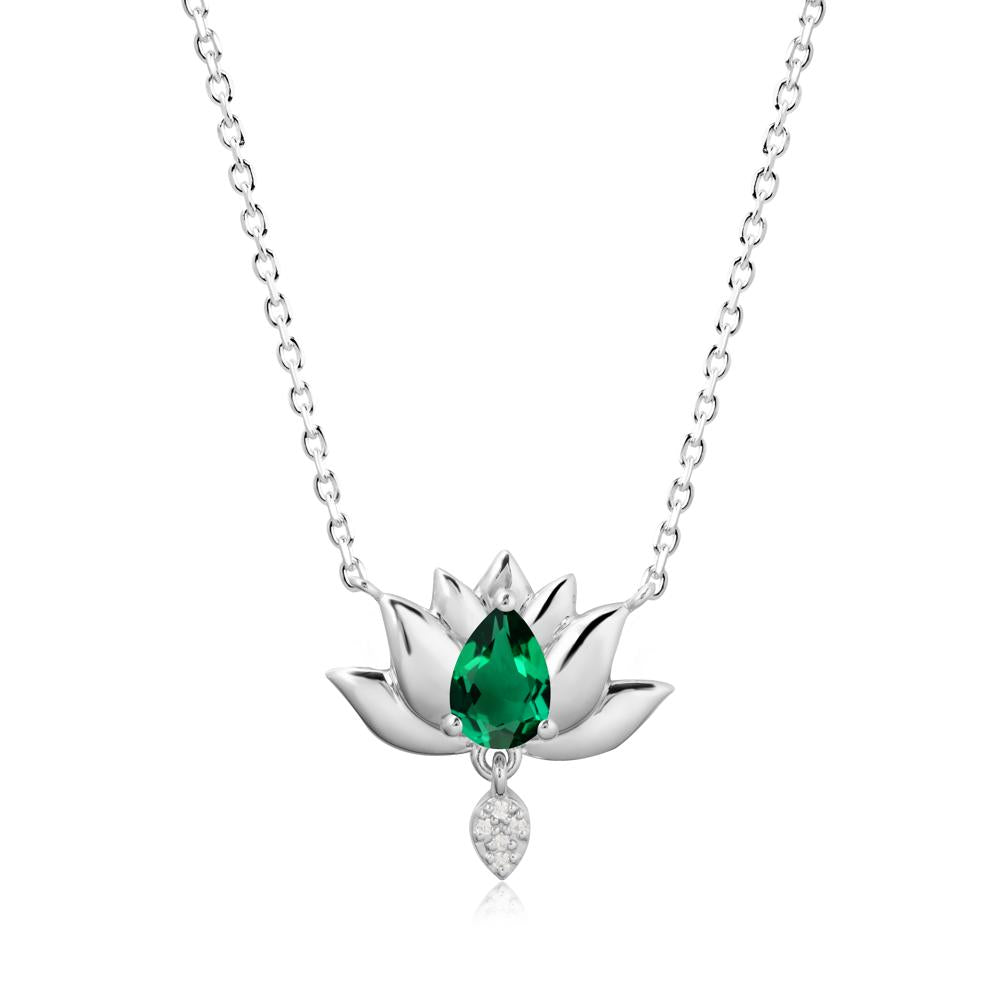 Pear Shaped Emerald Lotus Flower Pendant - LUO Jewelry #metal_14k white gold