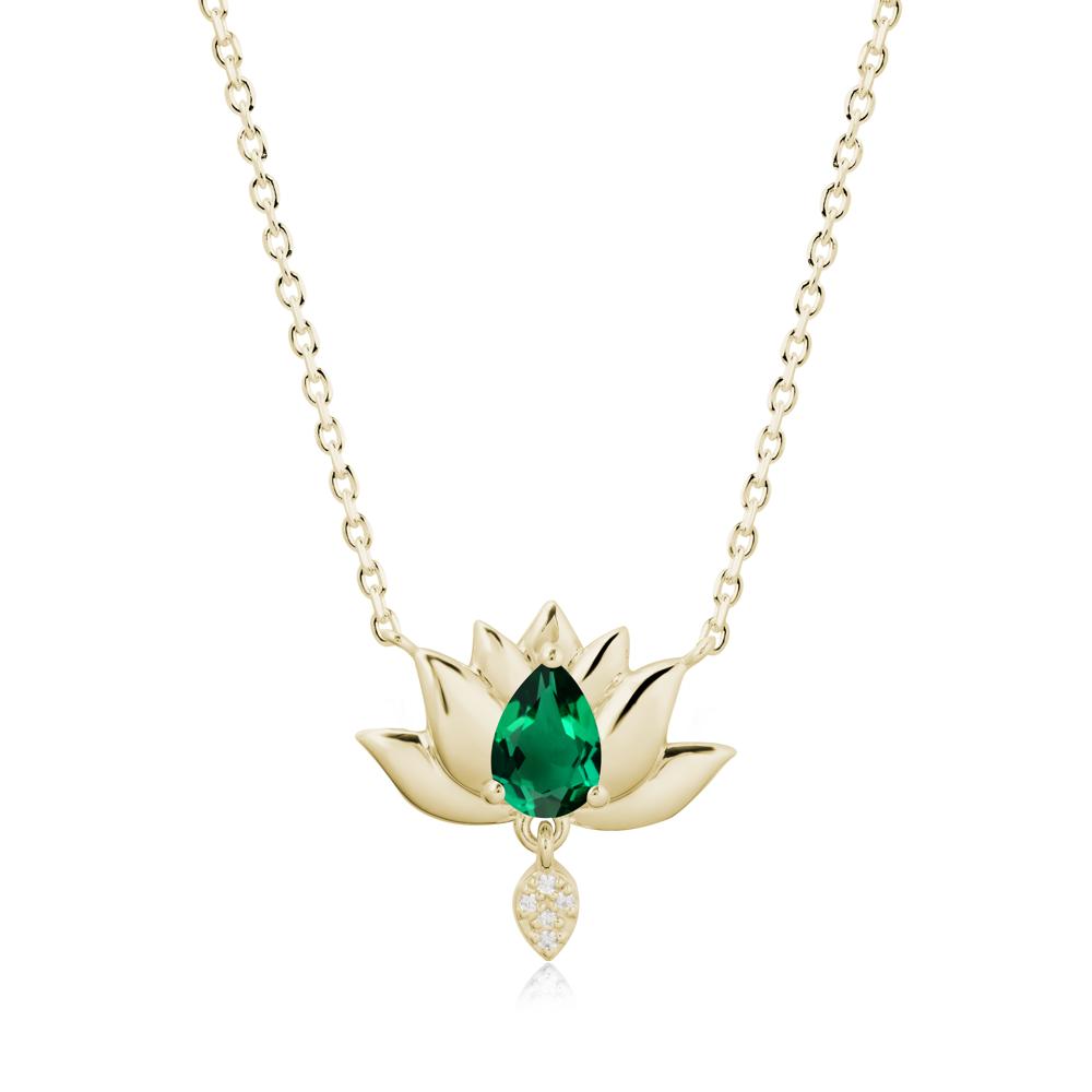 Pear Shaped Emerald Lotus Flower Pendant - LUO Jewelry #metal_14k yellow gold