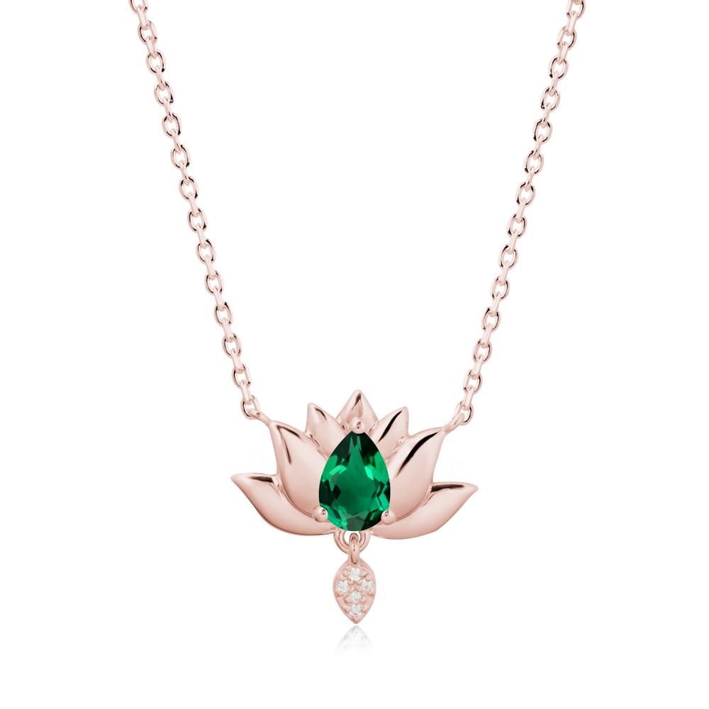 Pear Shaped Emerald Lotus Flower Pendant - LUO Jewelry #metal_18k rose gold