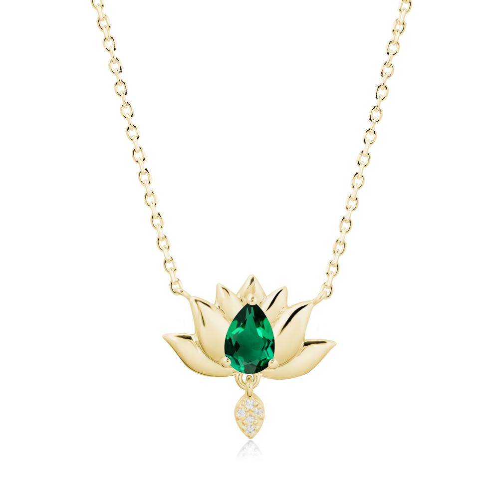 Pear Shaped Emerald Lotus Flower Pendant - LUO Jewelry #metal_18k yellow gold
