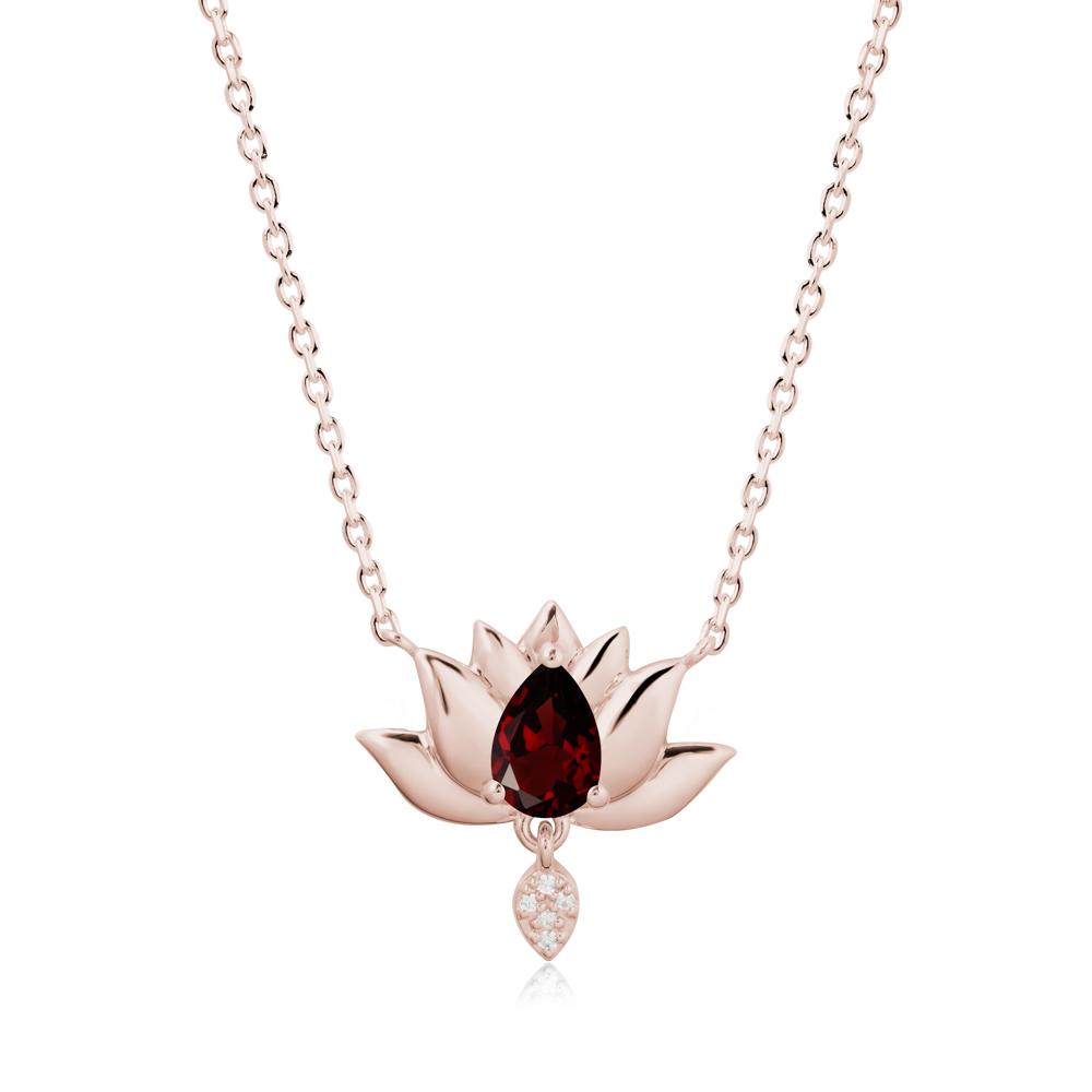 Tear Shaped Garnet Lotus Necklace - LUO Jewelry #metal_14k rose gold