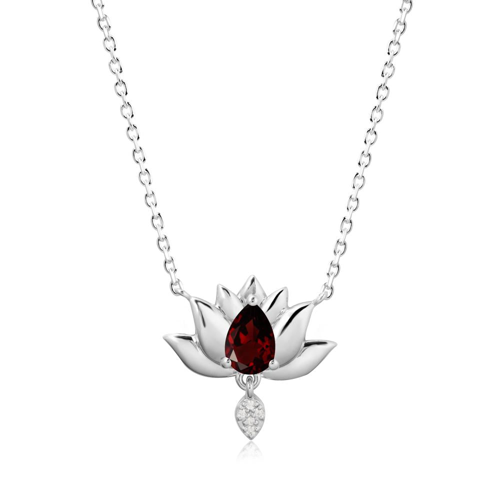Tear Shaped Garnet Lotus Necklace - LUO Jewelry #metal_14k white gold
