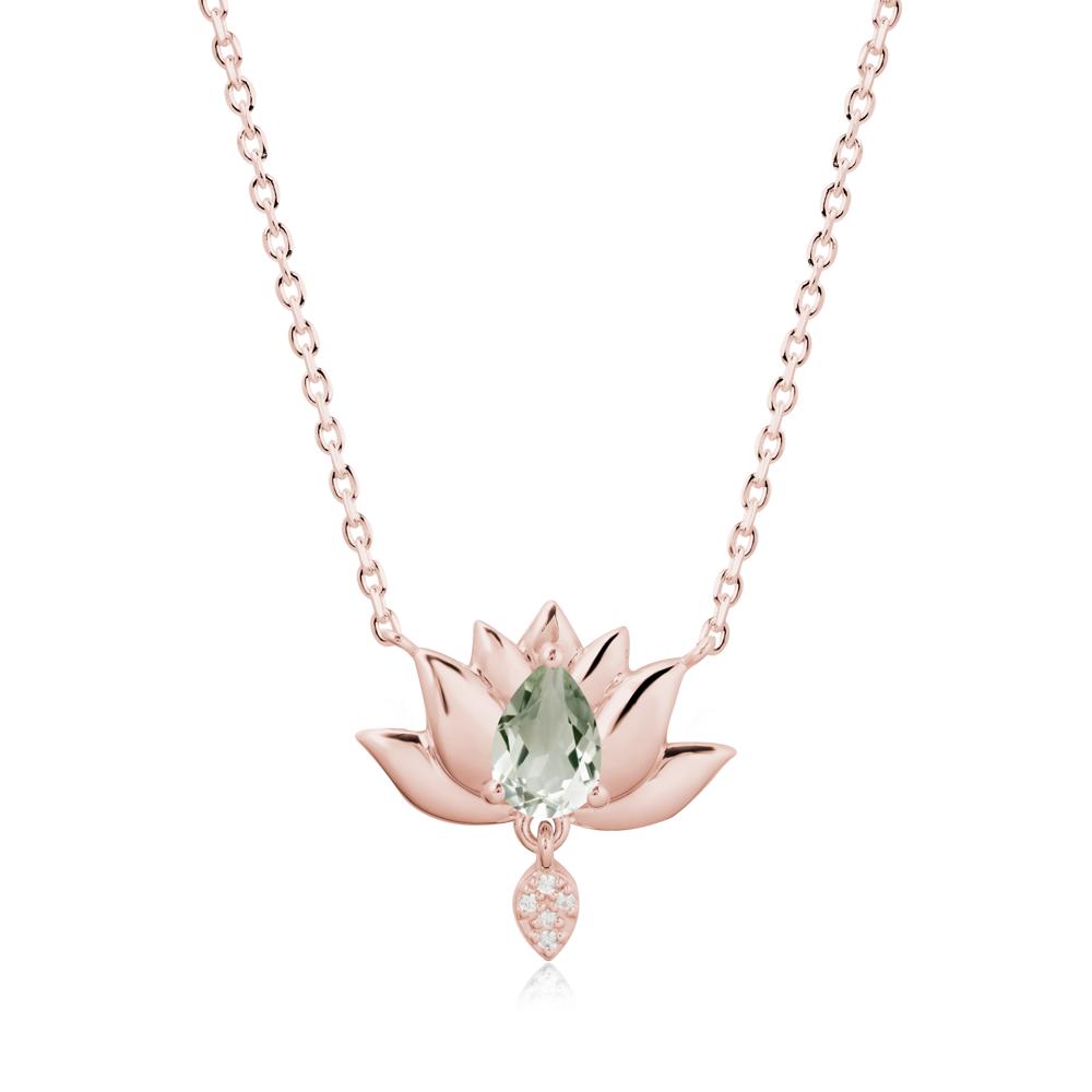 Pear Shaped Green Amethyst Lotus Flower Pendant - LUO Jewelry #metal_18k rose gold