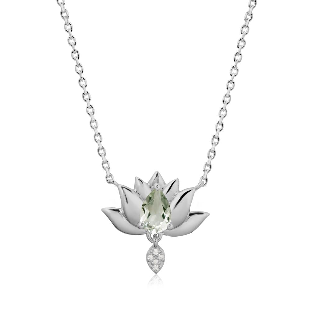 Pear Shaped Green Amethyst Lotus Flower Pendant - LUO Jewelry #metal_platinum