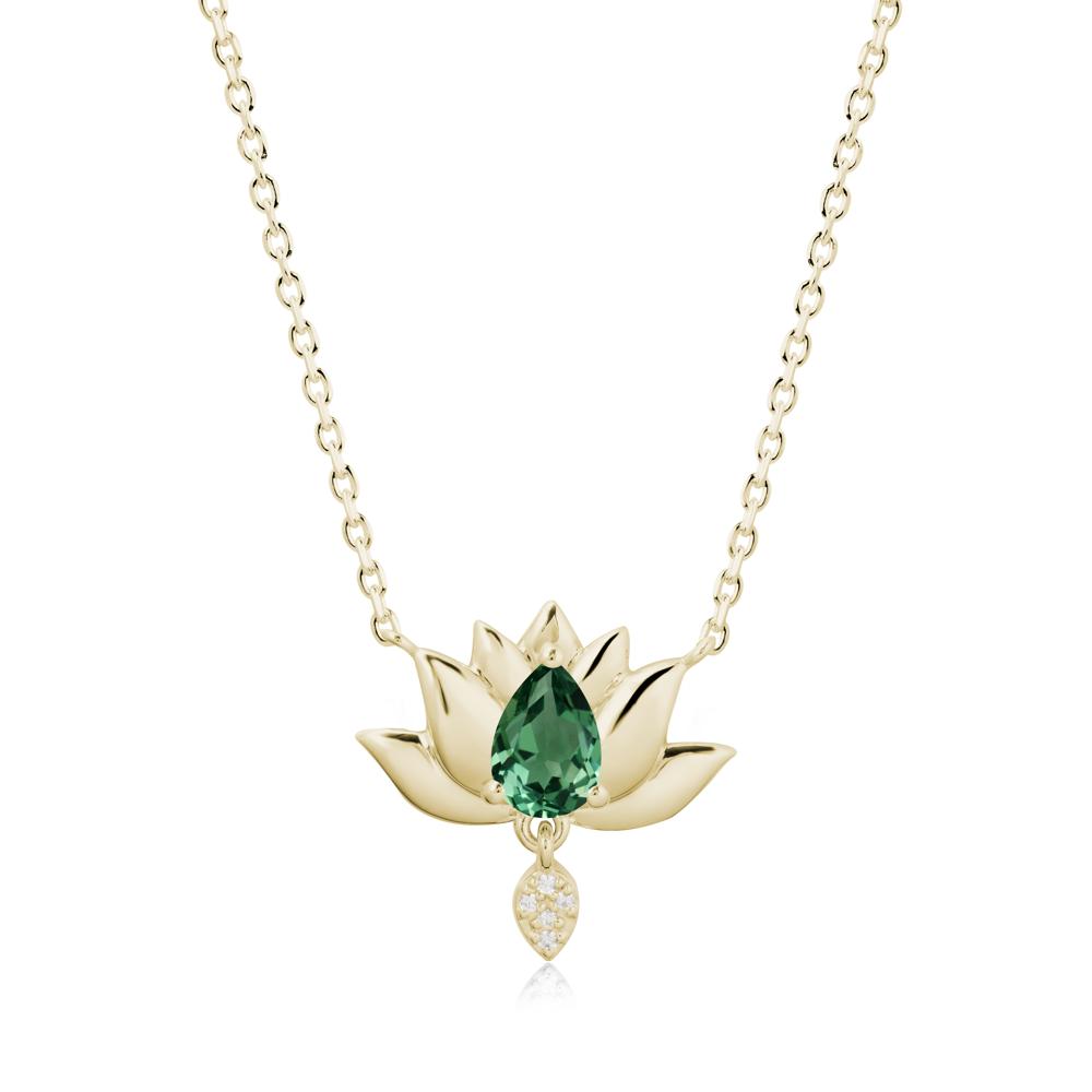 Tear Shaped Green Sapphire Lotus Necklace - LUO Jewelry #metal_14k yellow gold