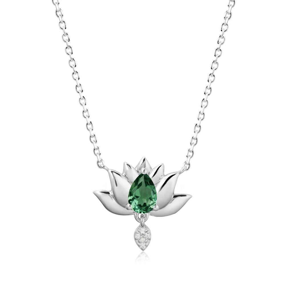 Tear Shaped Green Sapphire Lotus Necklace - LUO Jewelry #metal_sterling silver