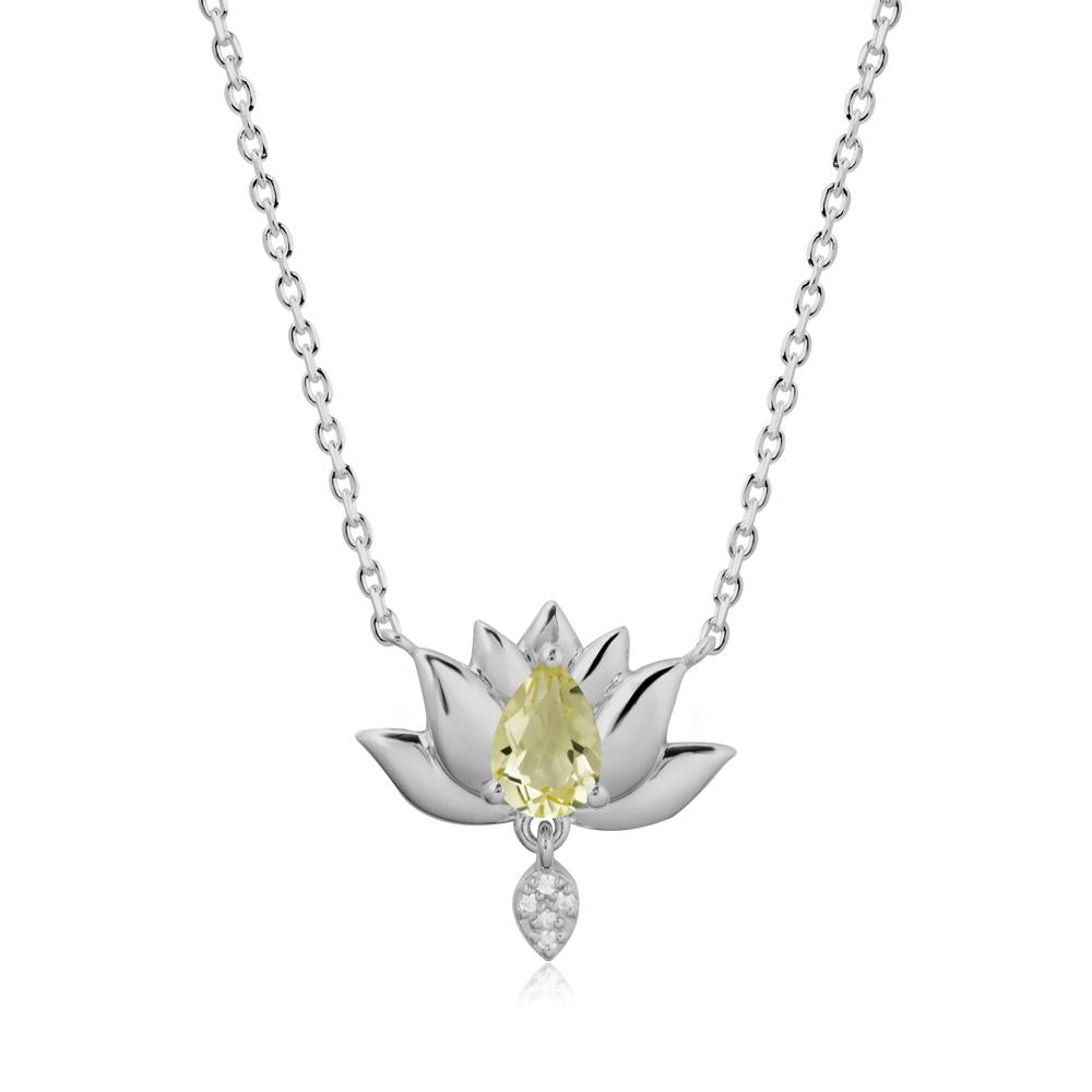Pear Shaped Lemon Quartz Lotus Flower Pendant - LUO Jewelry #metal_platinum