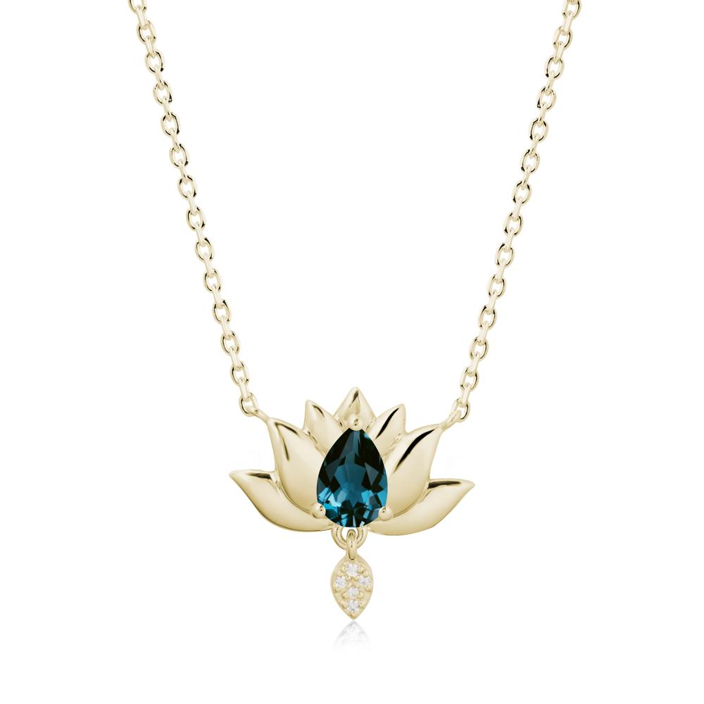 Tear Shaped London Blue Topaz Lotus Necklace - LUO Jewelry #metal_14k yellow gold