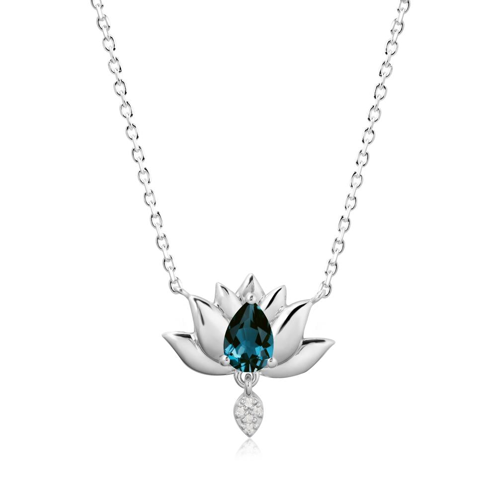 Tear Shaped London Blue Topaz Lotus Necklace - LUO Jewelry #metal_18k white gold