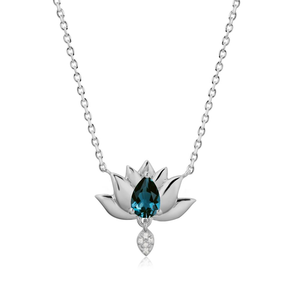 Tear Shaped London Blue Topaz Lotus Necklace - LUO Jewelry #metal_platinum