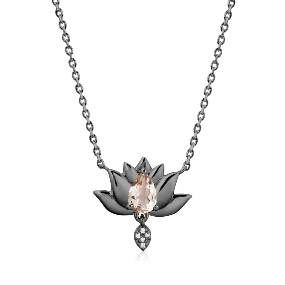 Tear Shaped Morganite Lotus Necklace - LUO Jewelry #metal_black finish sterling silver