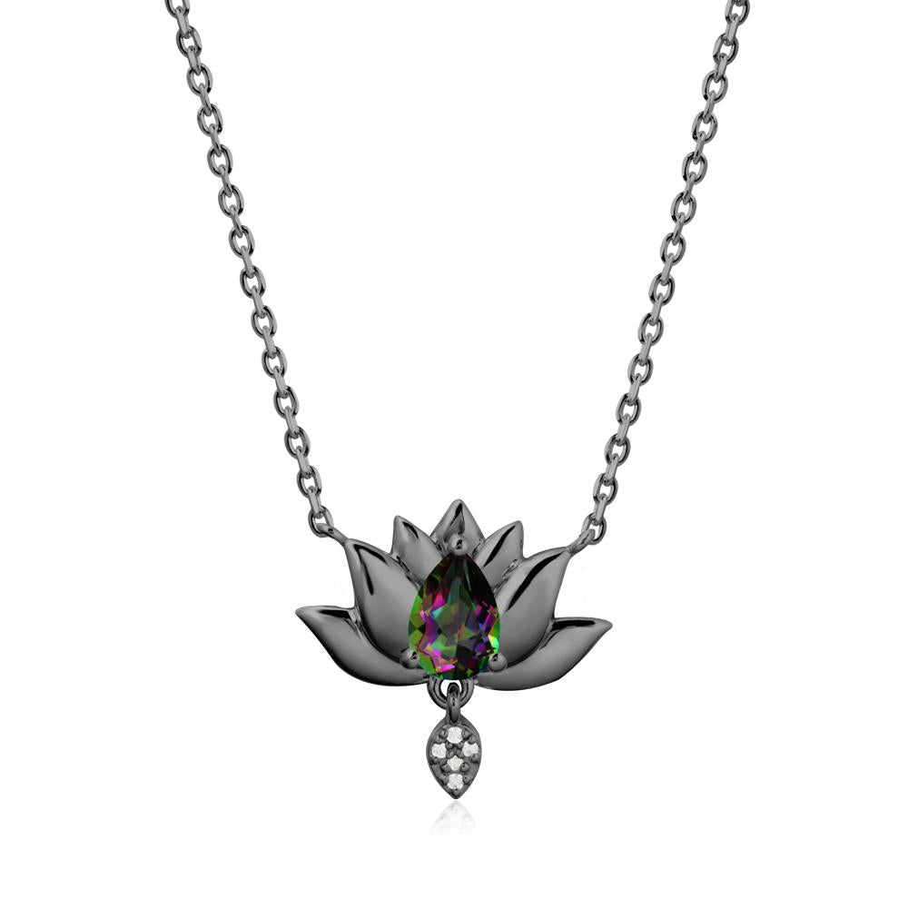 Pear Shaped Mystic Topaz Lotus Flower Pendant - LUO Jewelry #metal_black finish sterling silver