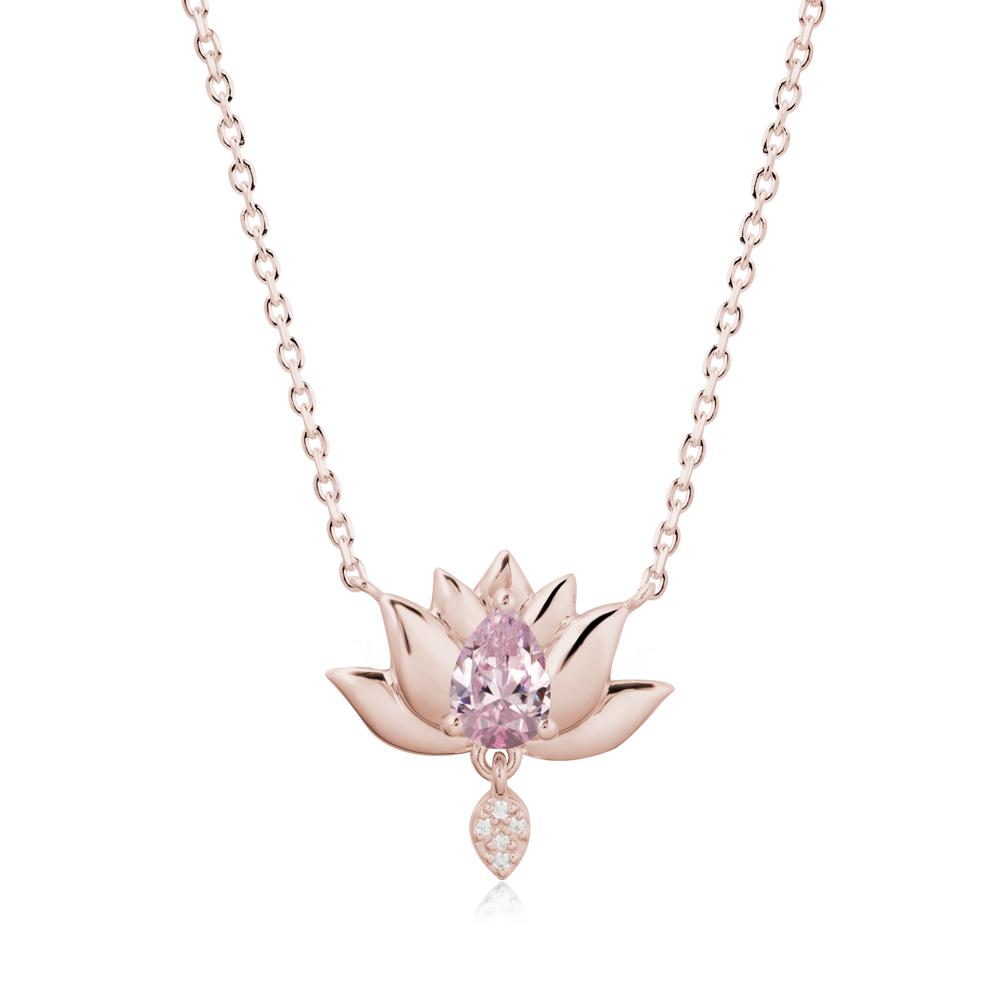 Tear Shaped Pink Cubic Zirconia Lotus Necklace - LUO Jewelry #metal_14k rose gold