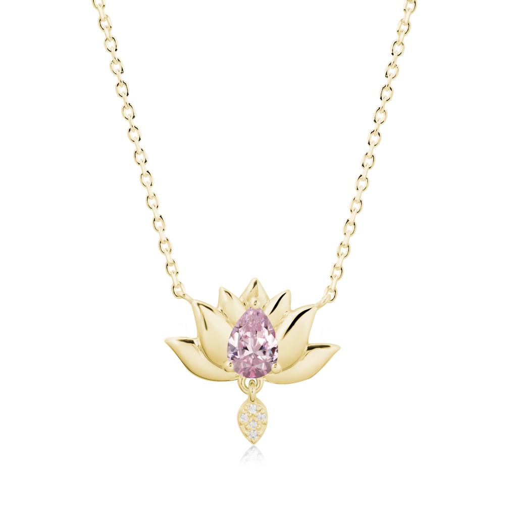 Tear Shaped Pink Cubic Zirconia Lotus Necklace - LUO Jewelry #metal_18k yellow gold