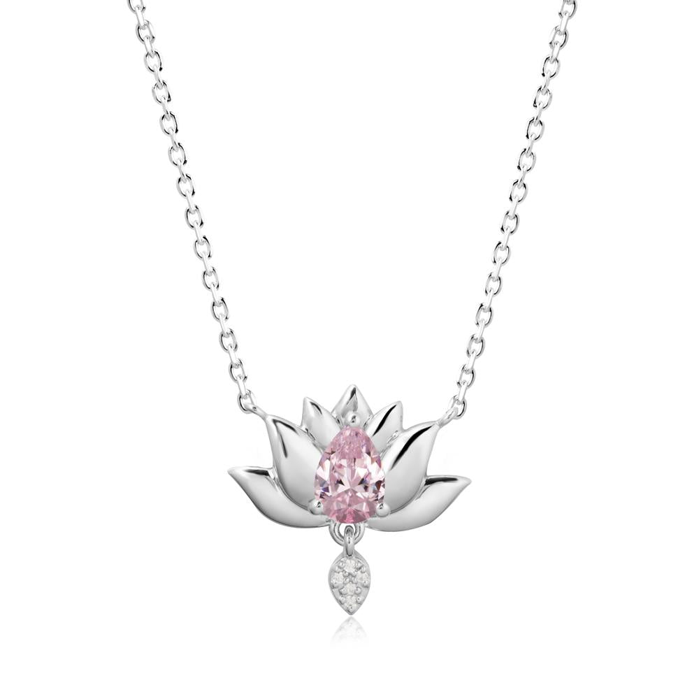 Tear Shaped Pink Cubic Zirconia Lotus Necklace - LUO Jewelry #metal_sterling silver