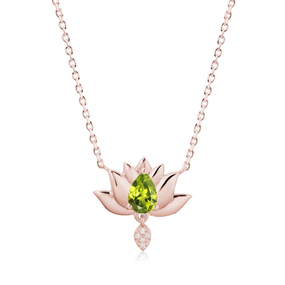 Pear Shaped Peridot Lotus Flower Pendant - LUO Jewelry #metal_18k rose gold
